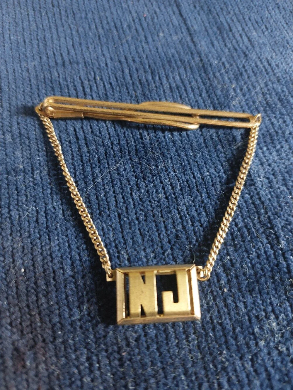 VTG Swank Monogram Cufflinks Tie Bar Set Gold Tone Initials NJ. Estate Jewelry